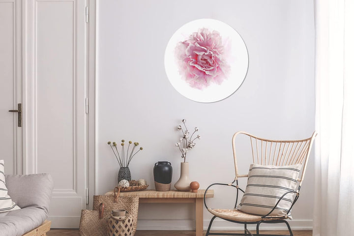 MuchoWow Wandbild Rund Wanddeko Deko Wohnzimmer Bilder 60x60 cm Draufsicht auf eine rosa Pfingstrose
