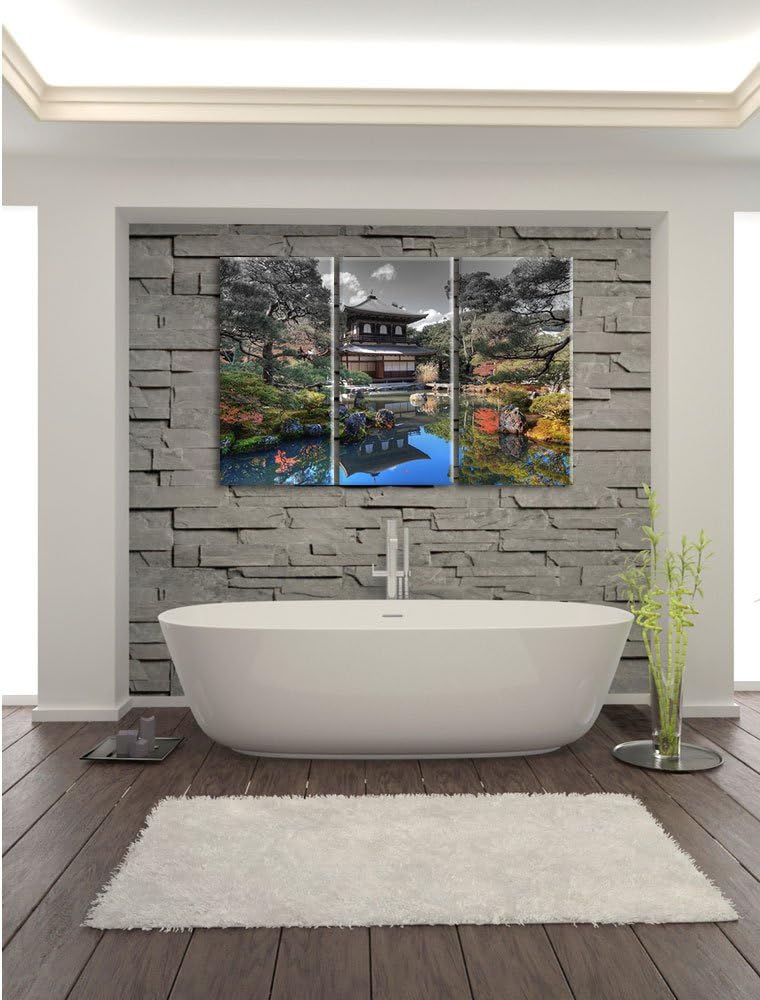 Pixxprint Ginkaku-ji-Tempel in Kyoto / 3-Teilig/Gesamtmass 120cm Leinwandbild bespannt auf Holzrahme