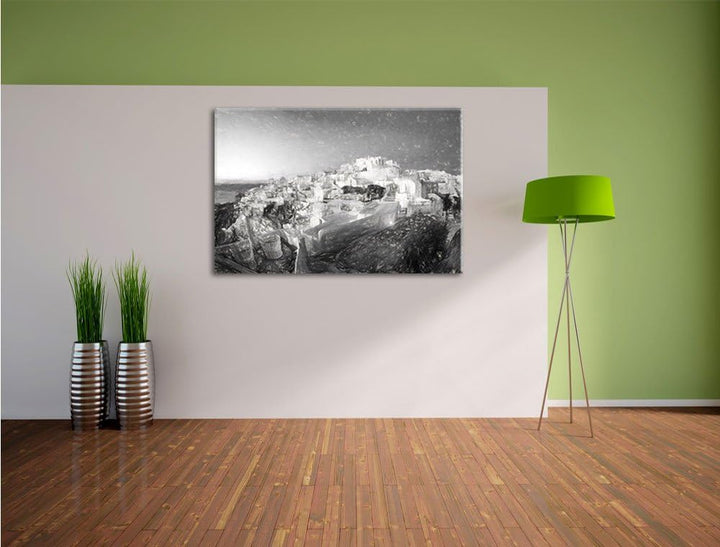 Pixxprint Oia Dorf Santorin als Leinwandbild/Grösse: 100x70 cm/Wandbild/Kunstdruck/fertig bespannt,