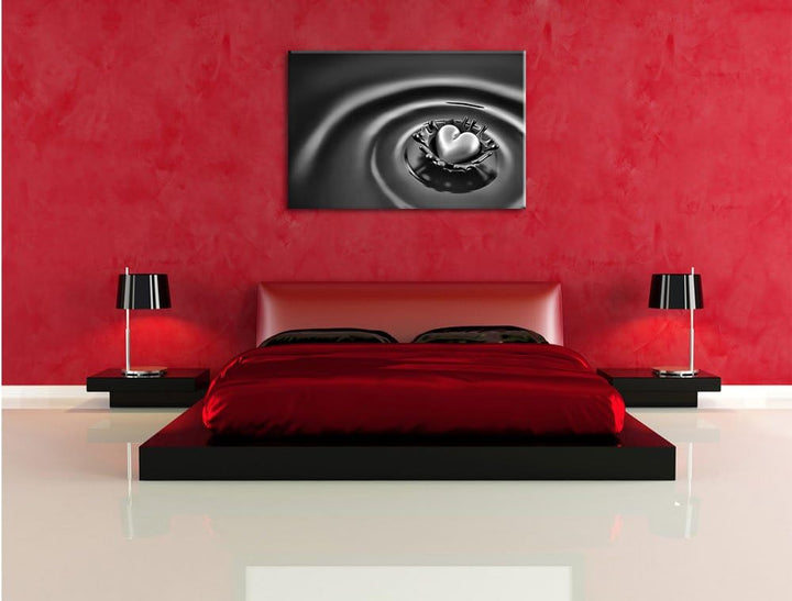 Pixxprint Goldherz in Schoko / 100x70cm Leinwandbild bespannt auf Holzrahmen/Wandbild Kunstdruck Dek