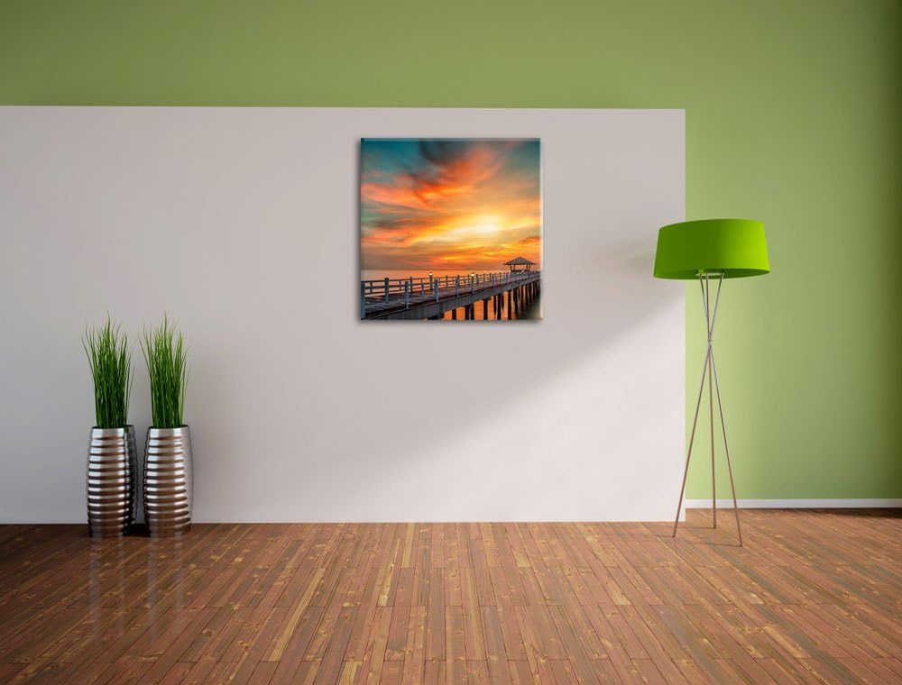 Pixxprint Steg ins Meer bei Sonnenuntergang als Leinwandbild Quadratisch/Grösse: 70x70 / Wandbild/Ku