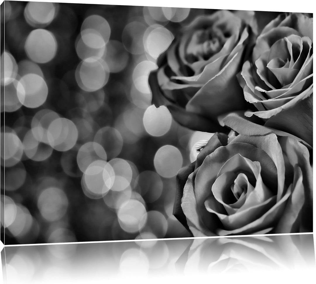 Pixxprint DREI rote Rosen als Leinwandbild/Grösse: 100x70 / Wandbild/Kunstdruck/fertig bespannt, 100