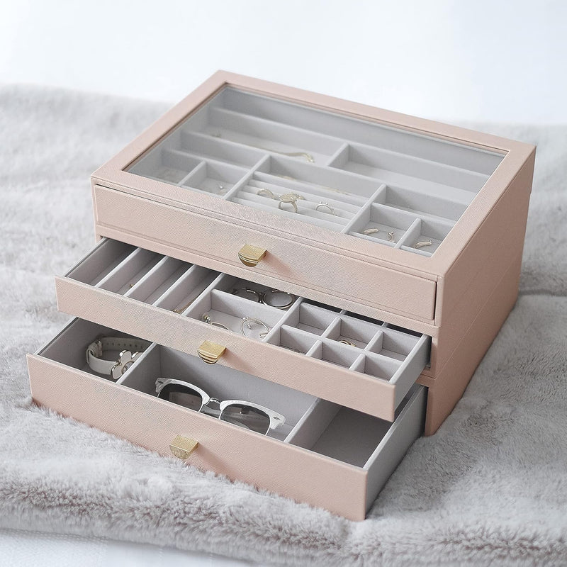 Stackers Blush Supersize Jewellery Box - Set of 3 (with Drawers) Blush Pink, Blush Pink