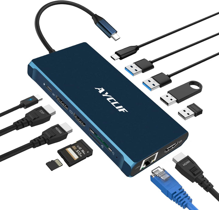 12 in 1 USB C Hub für MacBook Pro/Air, AYCLIF USB C Docking Station Triple Display 4K DP/2*HDMI, USB