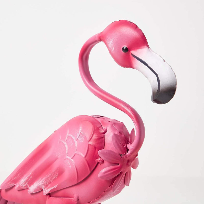 Homescapes Garten Deko Flamingo Metall Figur, handbemalt Metallvögel Dekofigur aus Eisen, Gartenfigu