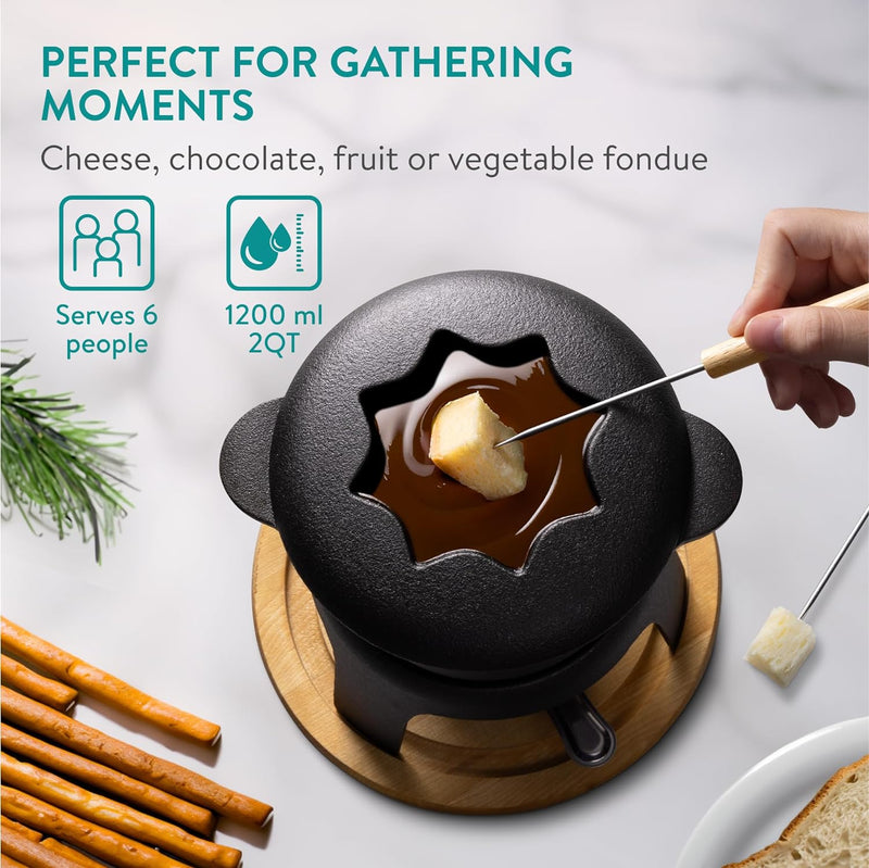 Navaris Gusseisernes Fondueset - Käsefondue Set für 6 Personen - Fondue Set für Käse Fleisch oder Sc