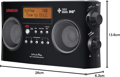 Sangean DPR25 Tragbares Digital-Radio (LCD-Display, DAB+, FM-RDS, LED) schwarz, Schwarz