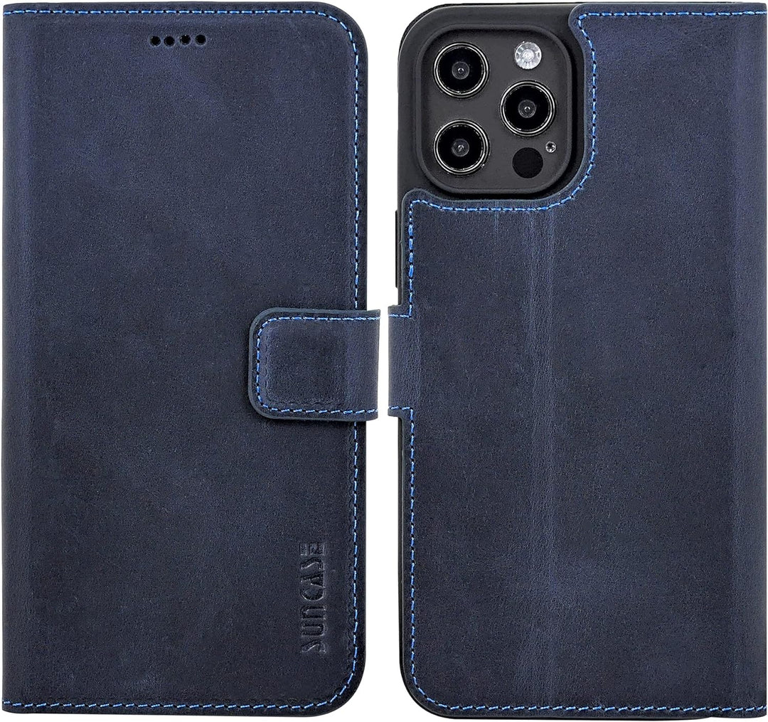 Suncase Book-Style Hülle kompatibel mit iPhone 12 Pro (6.1") Leder Tasche (Slim-Fit) Lederhülle Hand