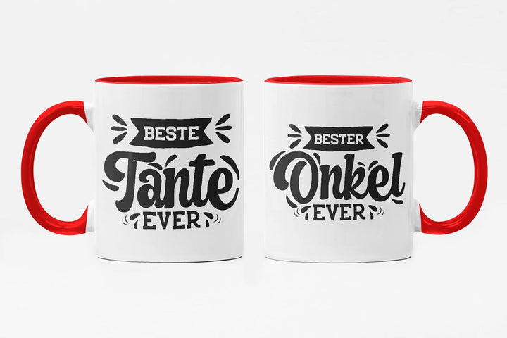 Trendation - Tante und Onkel Geschenk Tasse Set Kaffeetassen Geschenke Weihnachten (Rot), Rot