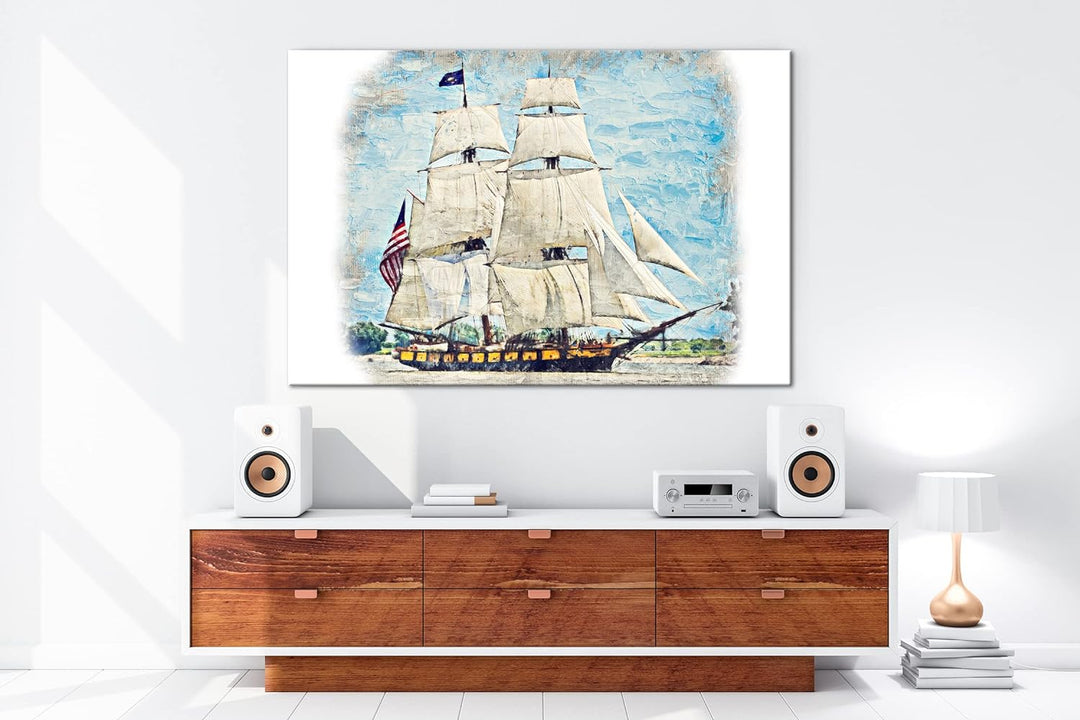 deyoli altes Flaggschiff Format: 80x60 als Leinwandbild, Motiv fertig gerahmt auf Echtholzrahmen, Ho