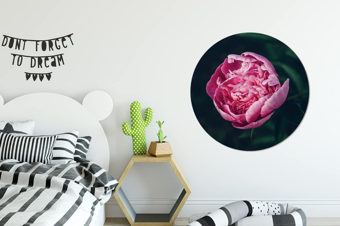 MuchoWow Wandbild Rund Wanddeko Deko Wohnzimmer Bilder 90x90 cm Blumen - Rosa - Rosen, 90x90 cm