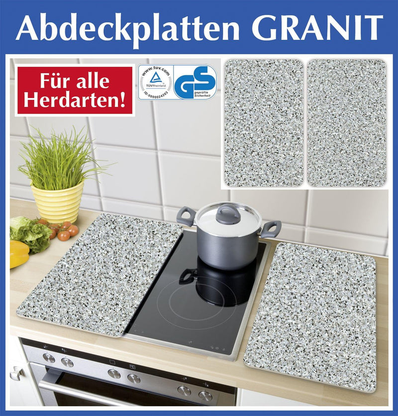 WENKO 2521120100 Herdabdeckplatte Universal Granit - 2er Set, für alle Herdarten, Gehärtetes Glas, M