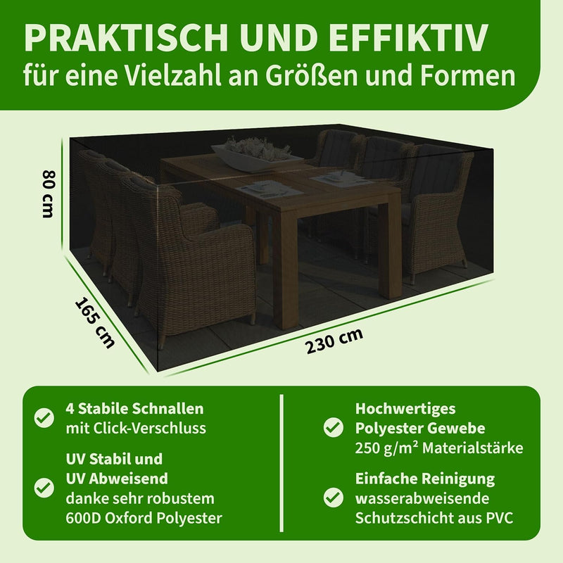 TTL Garden 230x165x80cm Premium Gartenmöbel Abdeckung - 600D Oxford Gewebe wasserdicht mit Schnallen