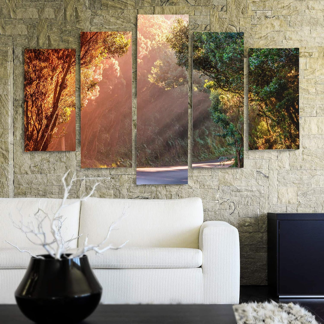 Feeby Bilder Modern Landschaft 5 Teilig Design Art Weg Bäume Wald Natur bunt 100x70 cm Deco panel 10