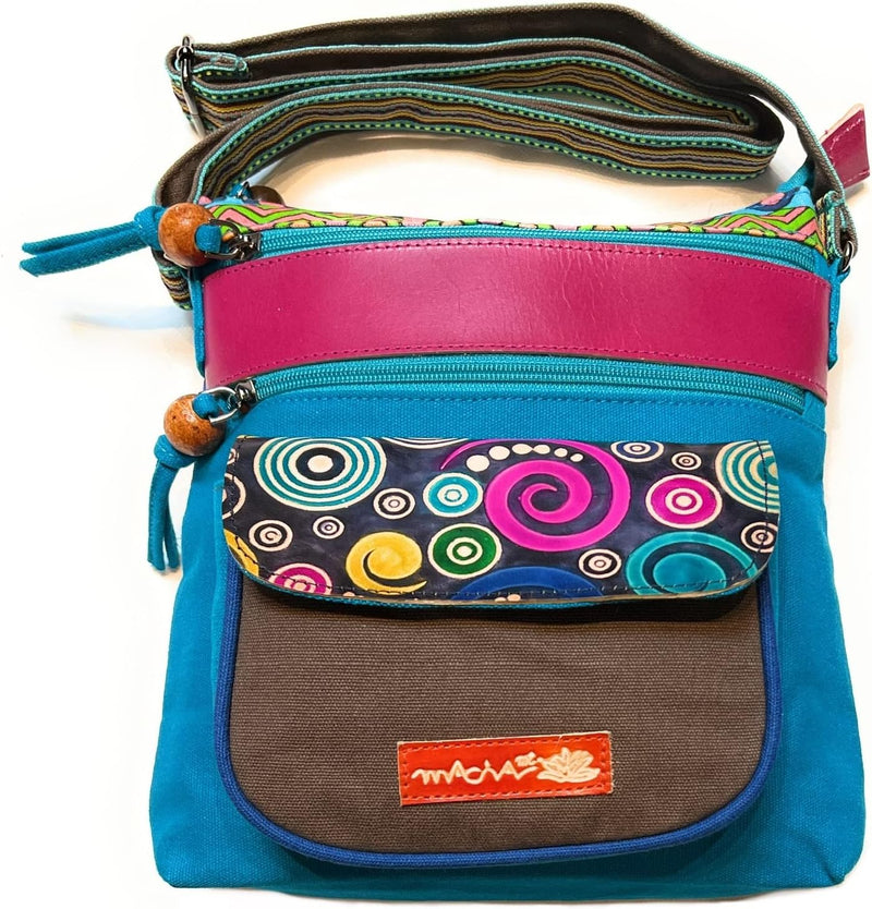 Macha Bag Indische Umhängetasche aus Baumwolle und Leder für Frauen Ethnische Boho Satchel Sporttasc