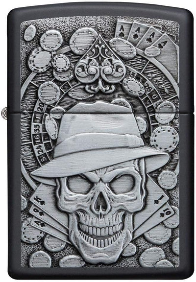 Zippo 49183 Unisex Emblem Pocket Lighter Feuerzeug, Black Matte Gambling Skull, Einheitsgrösse Matt