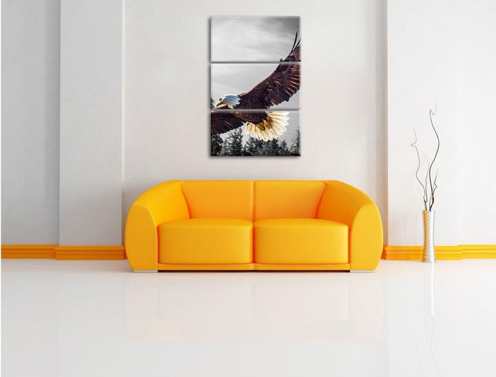Pixxprint grosser Fliegender Adler schwarz/weiss als Leinwandbild | Grösse: 3 Teilig (120x80) | Wand