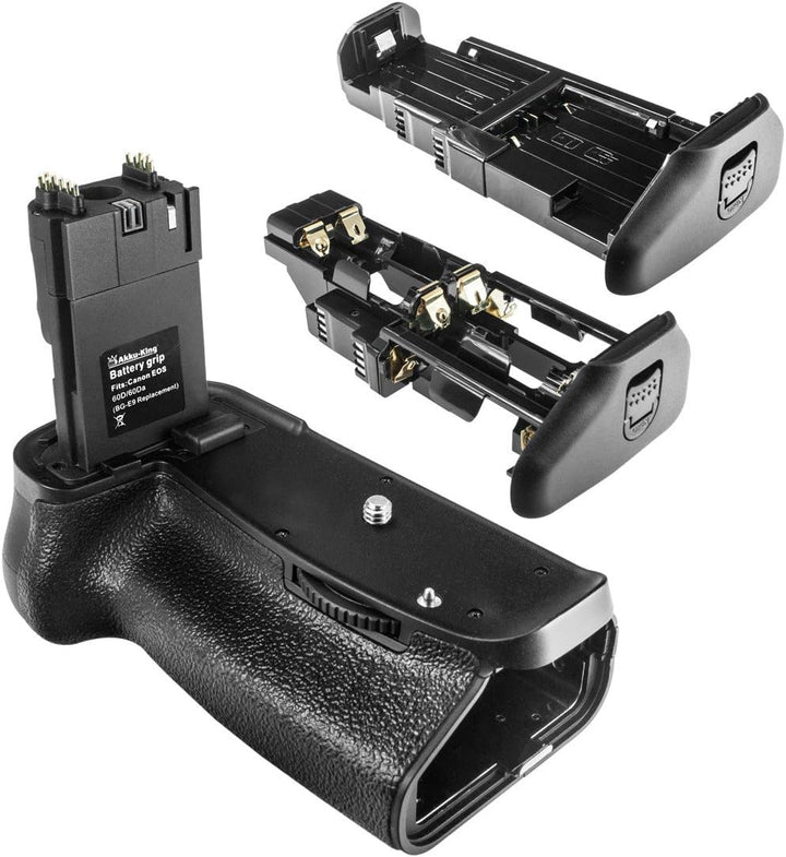 Batteriegriff kompatibel mit Canon EOS 60D, 60Da - ersetzt BG-E9, BG-E9H inkl. 2X Akkuschalen und Fe