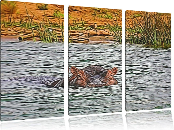 schwimmendes Flusspferd NewArt 3-Teiler Leinwandbild 120x80 Bild auf Leinwand, XXL riesige Bilder fe