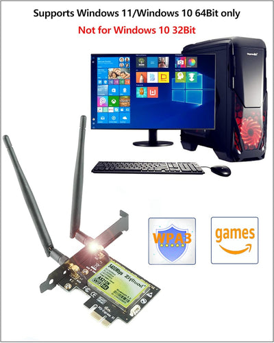 ZYT WLAN Karte PCIe WiFi 6E Bluetooth 5.2, Intel WiFi 6E AX210, Bis zu 5400Mbit/s PCIe WiFi 6 Karte,