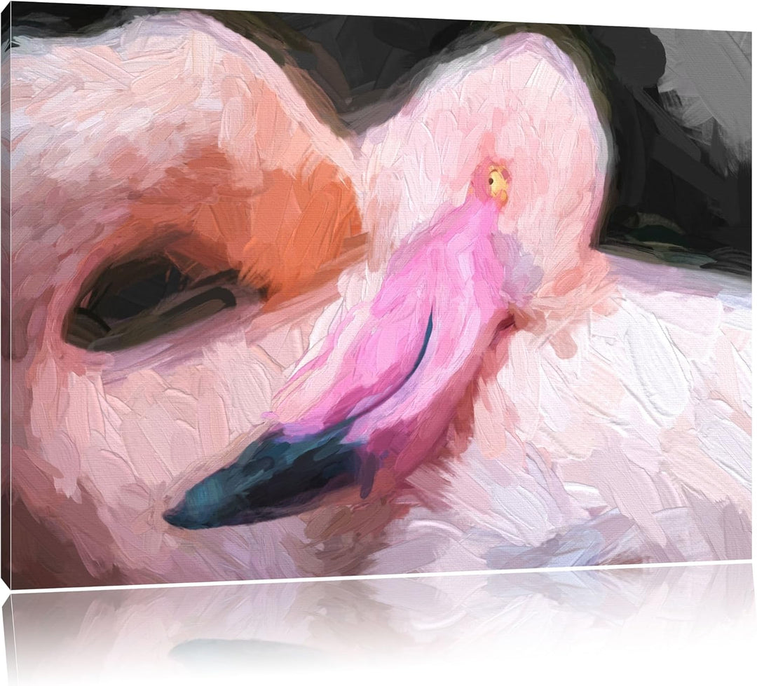 eleganter Flamingo schwarz/weiss Deluxe Format: 100x70 cm auf Leinwand, XXL riesige Bilder fertig ge