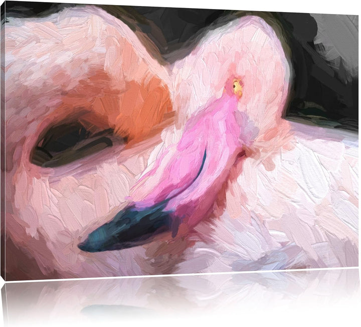 eleganter Flamingo schwarz/weiss Deluxe Format: 100x70 cm auf Leinwand, XXL riesige Bilder fertig ge