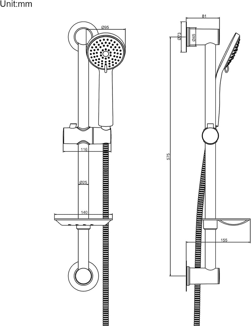 Ibergrif M20903-1 Duschstange mit Brause, Nagelfreie Duschkopf mit Schlauch und Halterung, Verstellb