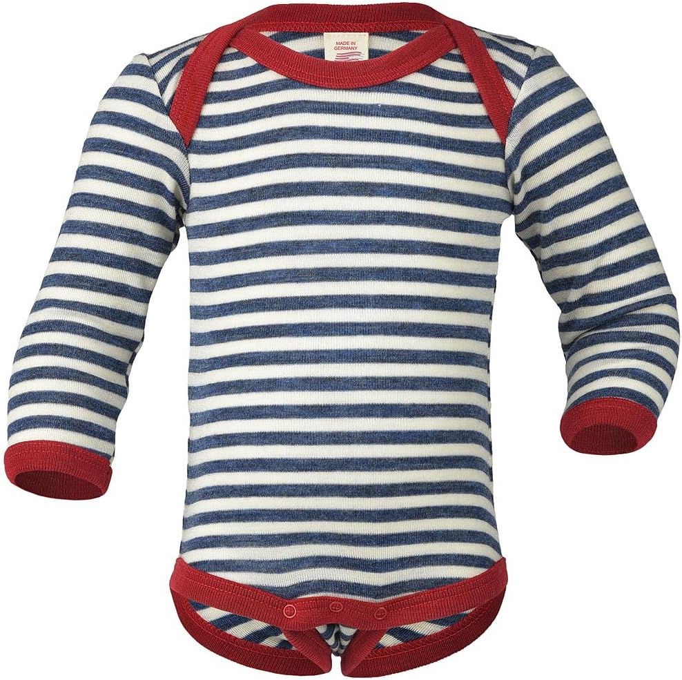 Baby Body langarm, Wolle maschinenw., Engel Natur, Blau Melange/Natur, Gr. 110/116