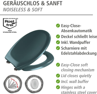 WENKO WC-Sitz Ottana Dunkelgrau, hygienischer Toilettensitz mit Absenkautomatik, WC-Deckel mit Fix-C