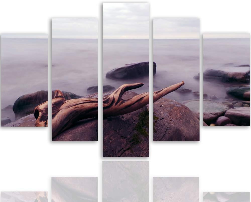 Feeby Bilder Landschaft 300x140 cm - Leinwandbild 5 Teilig XXL Kunstdruck Meer braun Leinwandbild XX