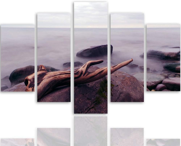 Feeby Bilder Landschaft 300x140 cm - Leinwandbild 5 Teilig XXL Kunstdruck Meer braun Leinwandbild XX