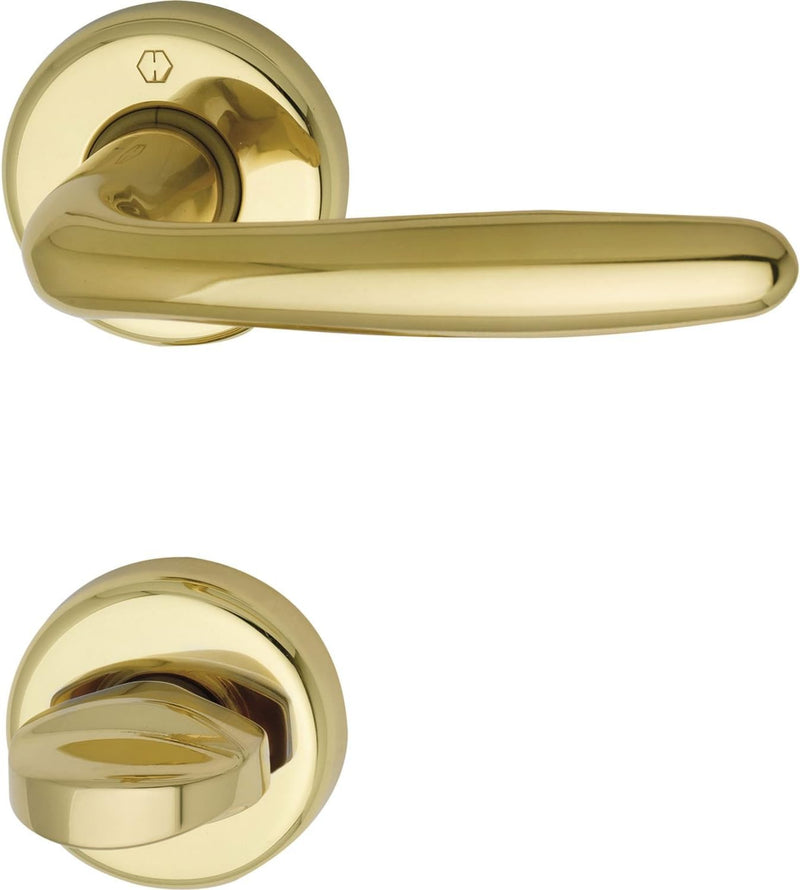 HOPPE 3066806 Drücker-Garnitur Roissy auf Rundrosette | Messing poliert | WC-Drehknopf | gold glänze