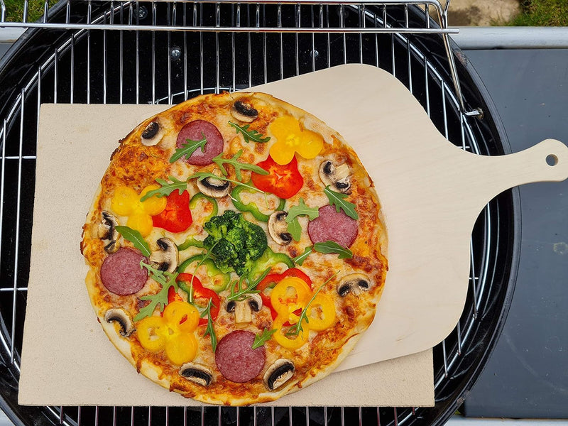 Pizzastein Brotbackstein Backofenplatte versch. Formate mit Holzschieber für Backofen, Grill & Smock