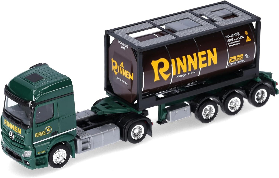 herpa LKW Modell Mercedes-Benz Actros 18 Streamspace 2.3 Tankcontainer-Sattelzug Rinnen, Miniatur im