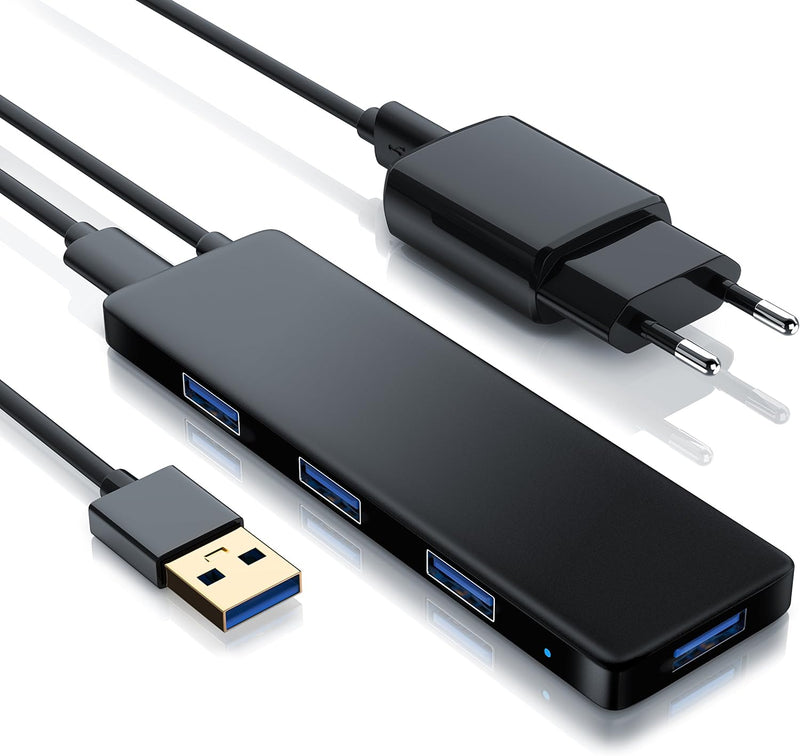 CSL - USB 3.0 Hub mit Netzteil - Ultra Slim 4-Port Verteiler - Datenhub für PC PS4 Notebook Netbook