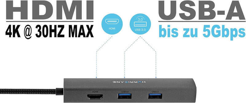 Hurricane USB C HUB C0546 Aluminium 6-in-1 Dock USB-C Adapter, LAN Ethernet RJ45 Netzwerkadapter, 4K