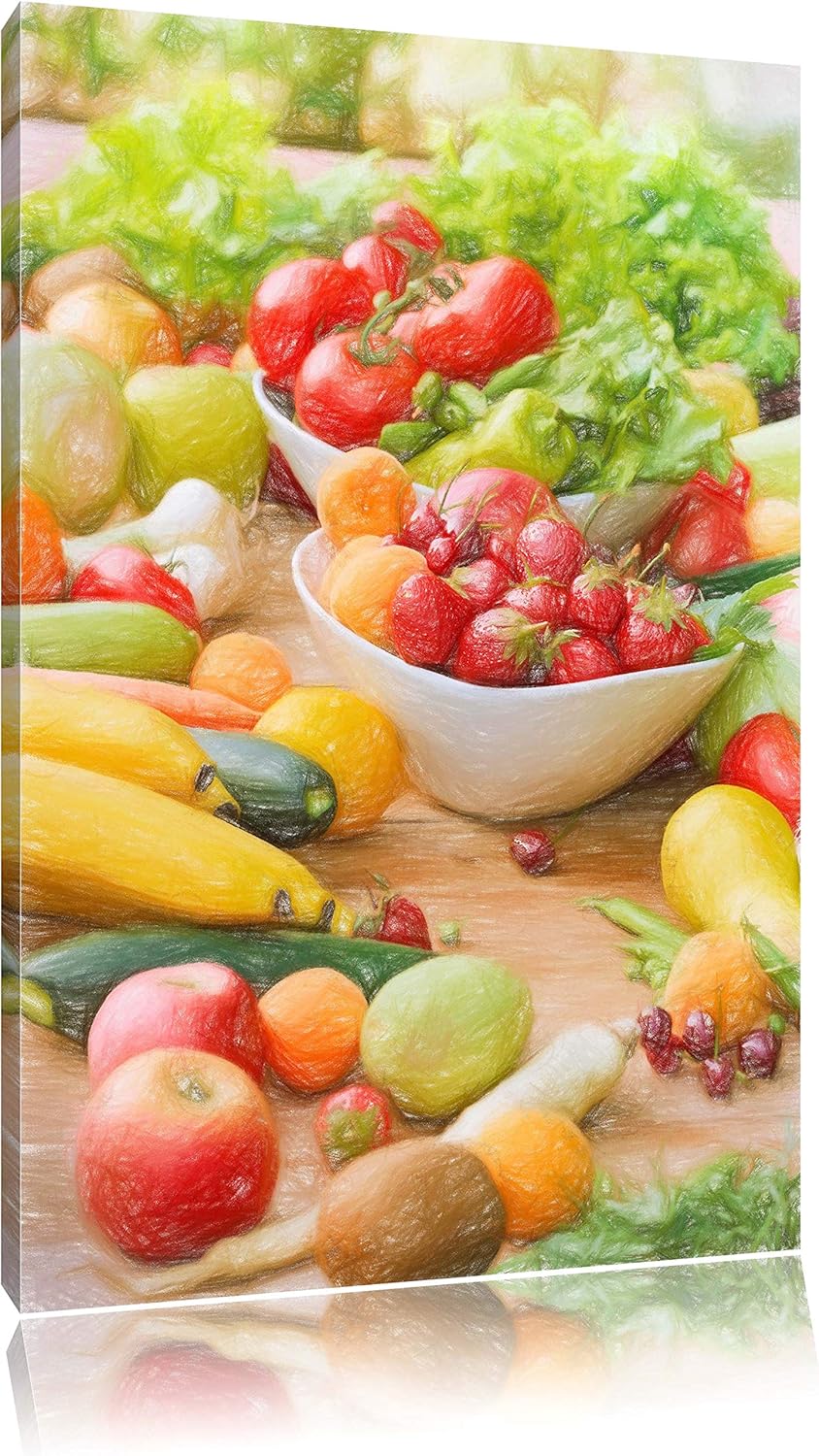 Pixxprint Buntes Obst und Gemüse / 100x70cm Leinwandbild bespannt auf Holzrahmen/Wandbild Kunstdruck