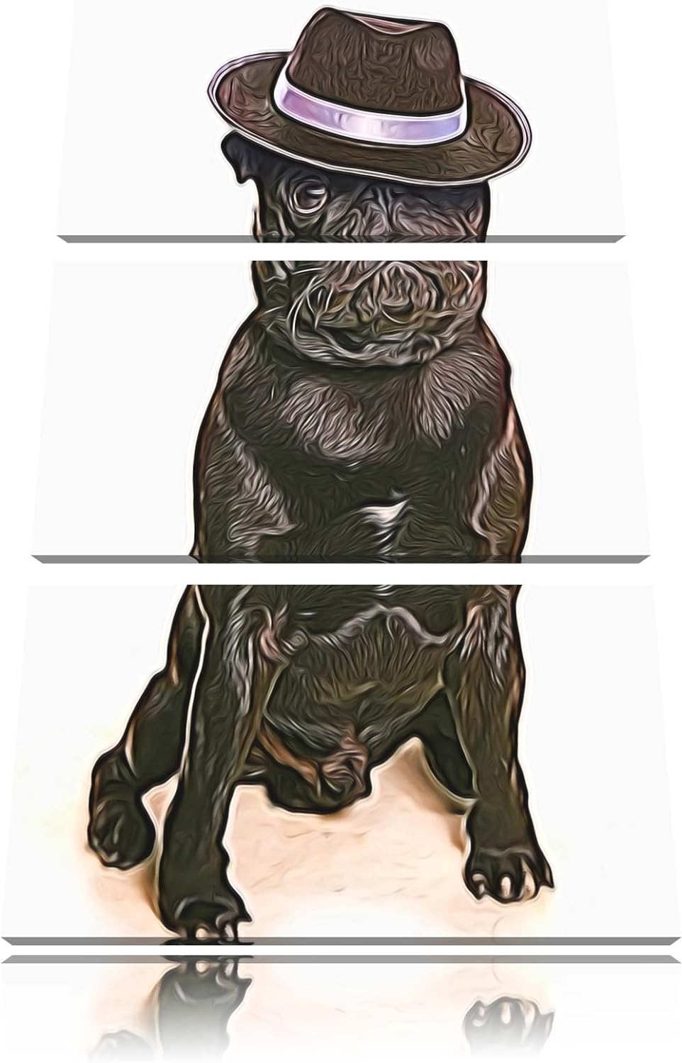 Mops mit Mafia Hut Spezial 3-Teiler Leinwandbild 120x80 Bild auf Leinwand, XXL riesige Bilder fertig