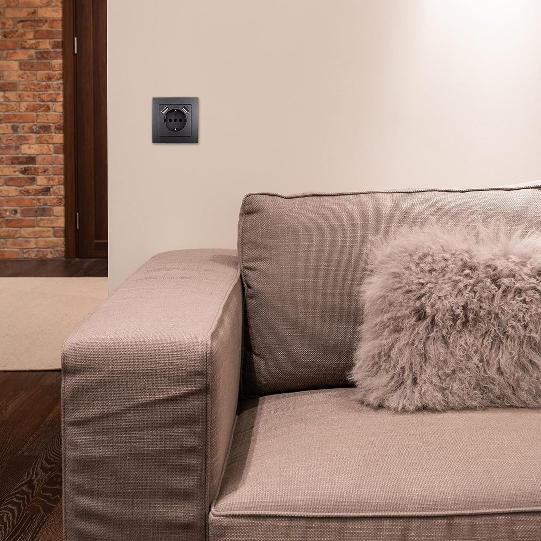 MC POWER - 12er Pack Steckdosen mit 2x USB + Rahmen | FLAIR | USB Steckdosen Set mit 1-fach Rahmen i