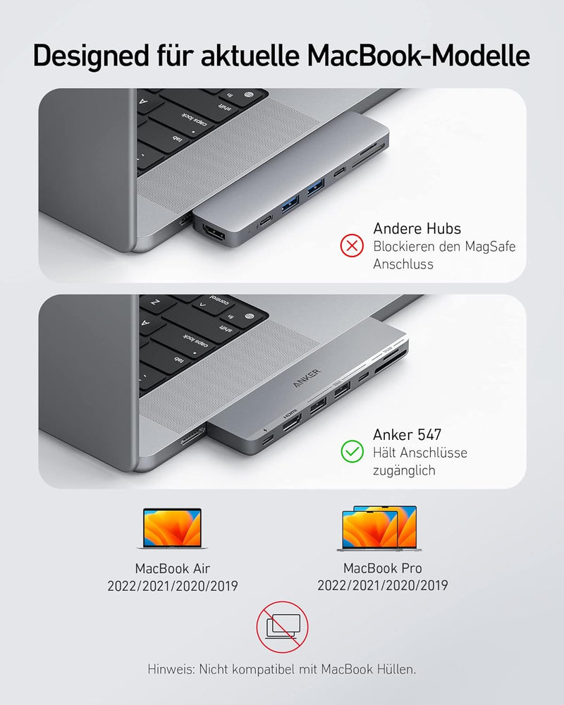 Anker 547 USB C Hub, (7-in-2) für MacBook, Kompatibel mit Thunderbolt 4 USB C Port, 4K HDMI, und 2 U