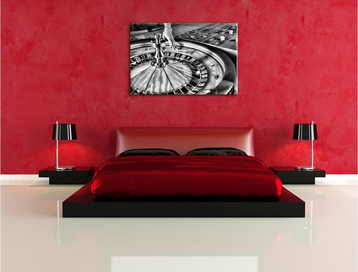 Pixxprint Monocrome, Roulette Tisch in Las Vegas, Format: 100x70 auf Leinwand, 100x70