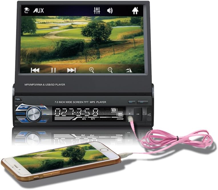 EZoneTronics 7 Zoll Autoradio Flip 1DIN Auto Stereo Play Telefon Musik über USB AM/FM Radio Bluetoot