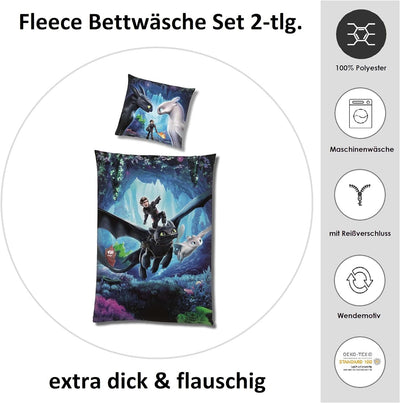 Familando Warme Dragons Bettwäsche für Jungen · Fleece Kinderbettwäsche 135x200 80x80 cm · extra wei