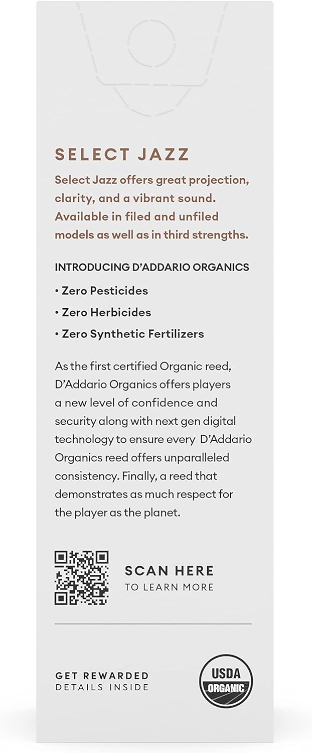 D'Addario Organisch Select Jazz Unfiled Baritone Saxophon-Stimmzungen - Saxophonrohre - Das erste un