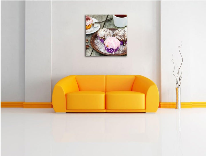 Köstliche Cupcakes, Format: 70x70 auf Leinwand, XXL riesige Bilder fertig gerahmt mit Keilrahmen, Ku