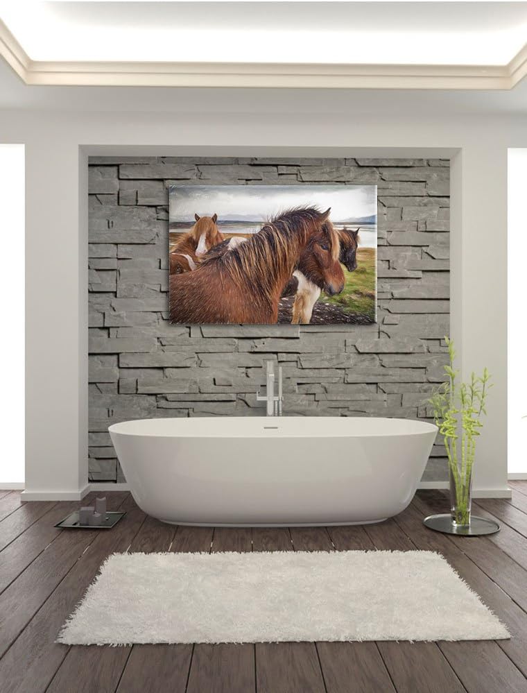 Pixxprint Herde aus schönen Wildpferden als Leinwandbild/Grösse: 100x70 cm/Wandbild/Kunstdruck/ferti