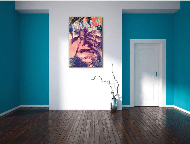 Miami Leinwandbild Bild auf Leinwand, XXL riesige Bilder fertig gerahmt mit Keilrahmen, Kunstdruck a