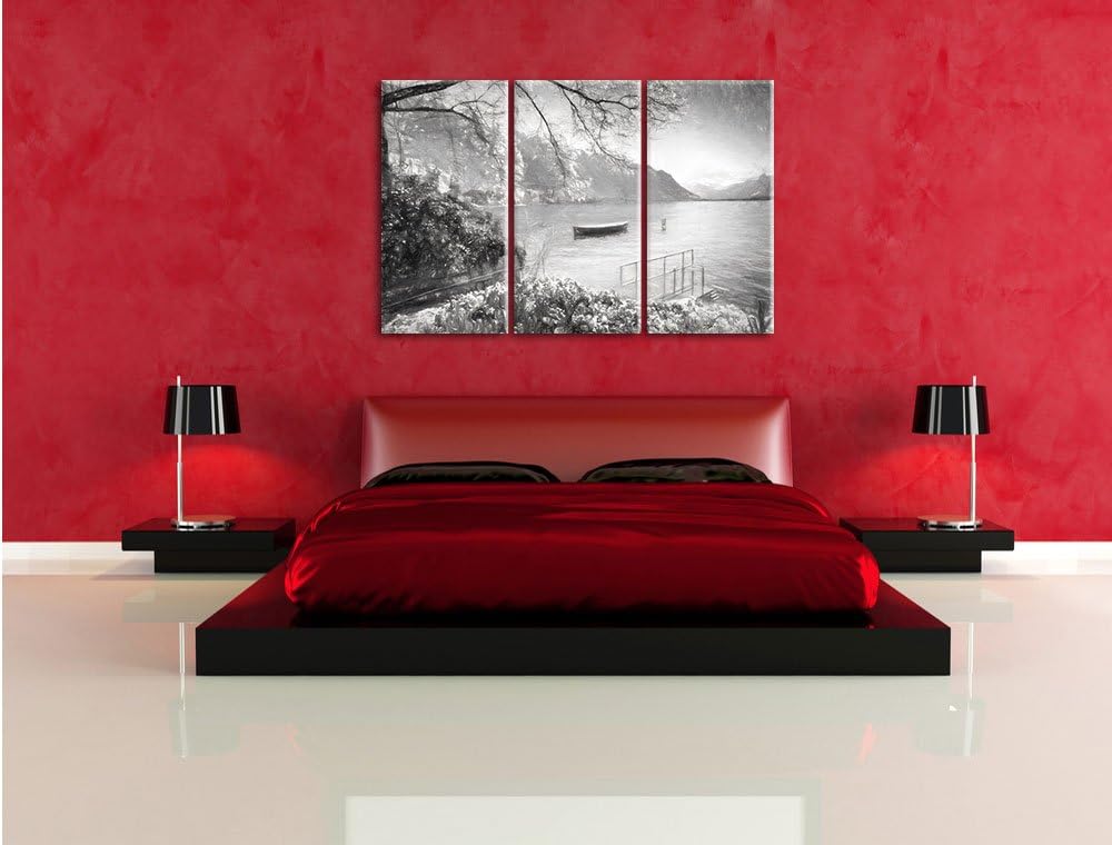 Pixxprint Genfer See im Sonnenschein Kunst / 3-Teilig/Gesamtmass 120cm Leinwandbild bespannt auf Hol