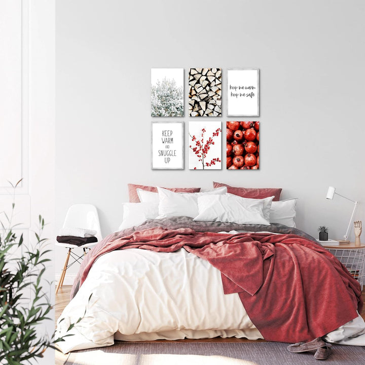 Novart Wandbilder Set - KOMPLETT AUFHÄNGFERTIG - Made in Germany - Moderne Bilder Winter Wohnzimmer