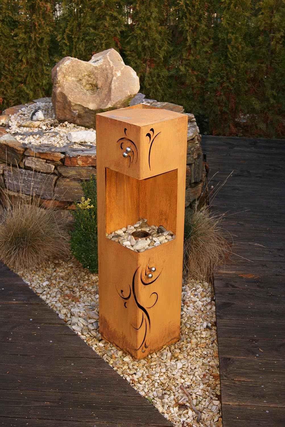 Feuersäule Barocco Edelrost Rost Metall Gartendeko Garten Stele Fackel Feuer Säule